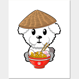 Funny Furry dog is eating noodles Posters and Art